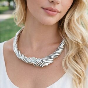 E&L Statement Sterling Silver Twisted Electroform Collar Necklace 16in long